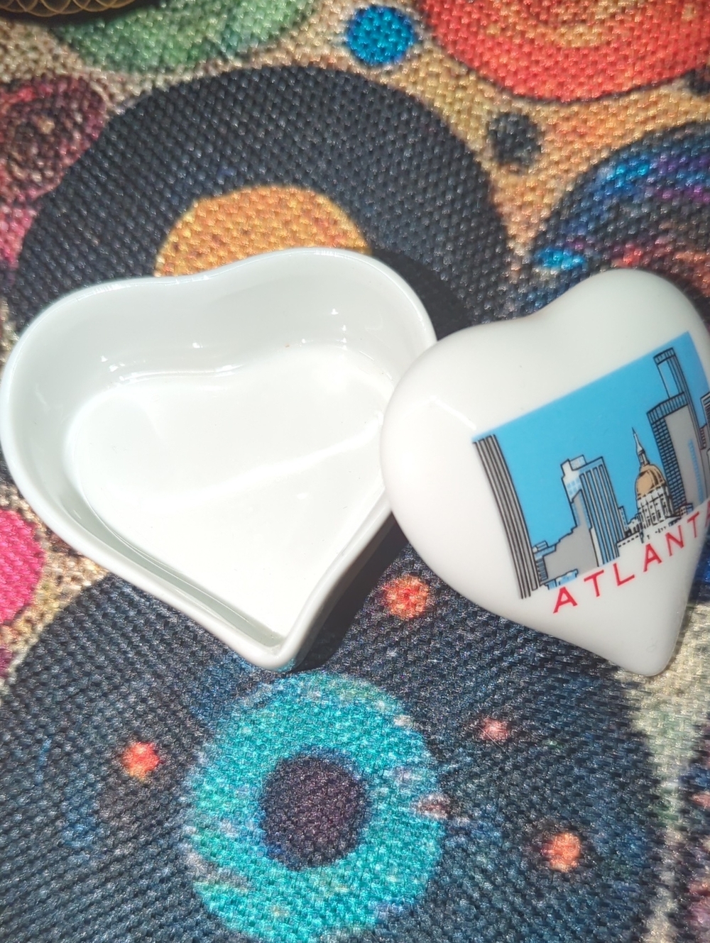White Heart-Shaped Ceramic Trinket Dish with Atlanta Design